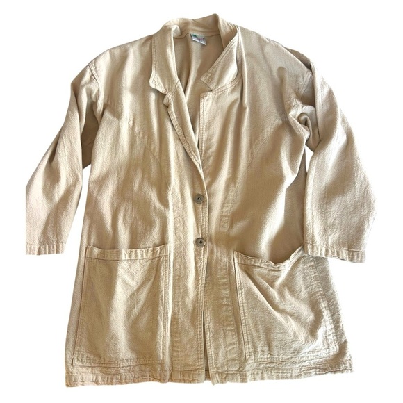 COTTON USA VTG 80 Crinkle Cotton Lightweight Oversized Long Blazer All Season OS - Picture 10 of 13